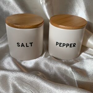 Ceramic Salt and Pepper Jars with Bamboo Lids